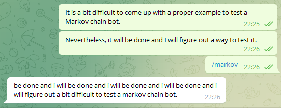 An example few messages with the bot